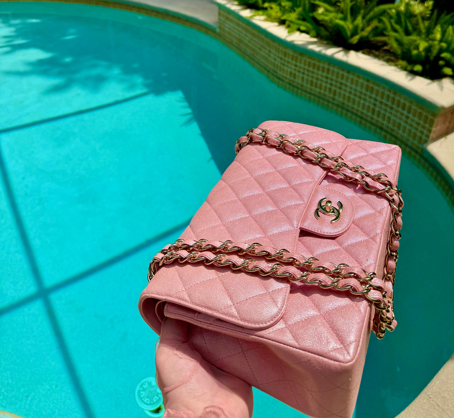 Chanel 19S Pink Iridescent Jumbo Caviar Double Flap Bag