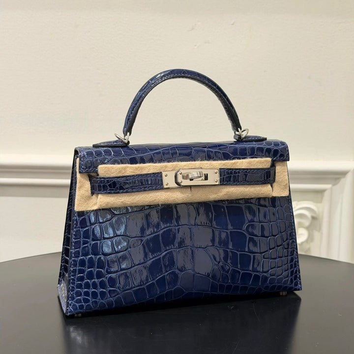 Hermès Mini Kelly 20 Niloticus Crocodile Bleu Saphir Palladium Hardware