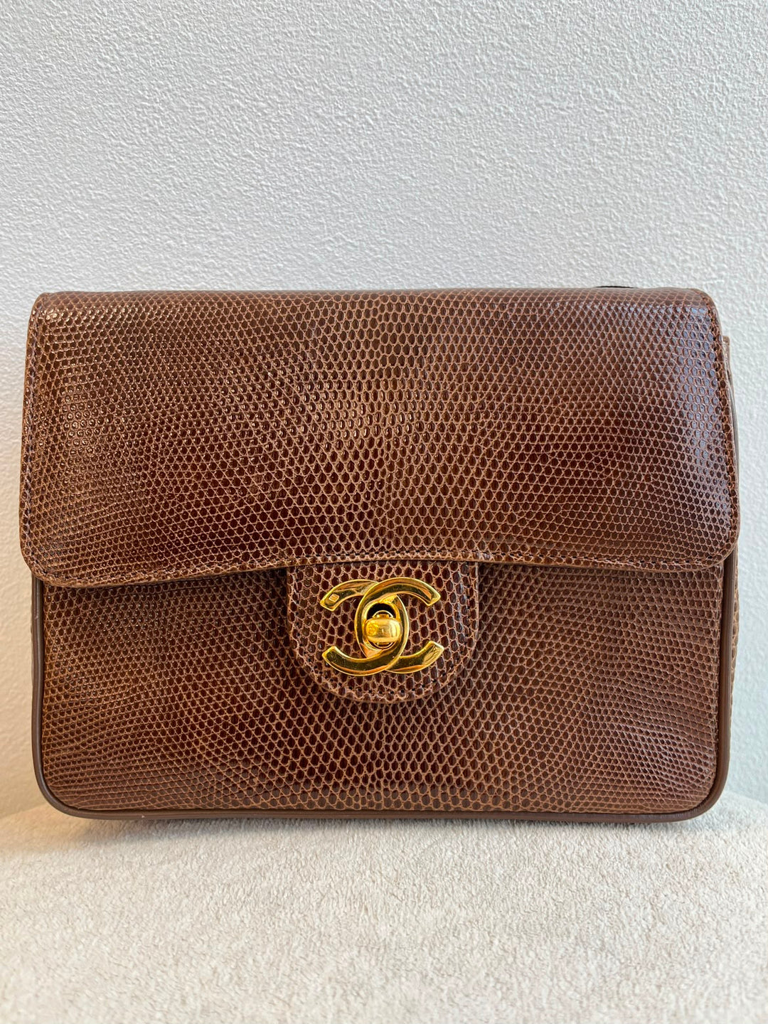 Chanel Brown Vintage Lizard Mini Square Flap Bag 1986