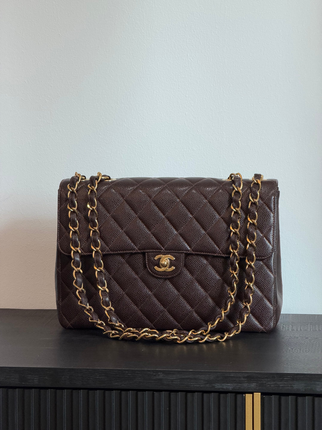 Chanel Classic Flap Jumbo Brown Caviar 24K Gold Hardware 2000
