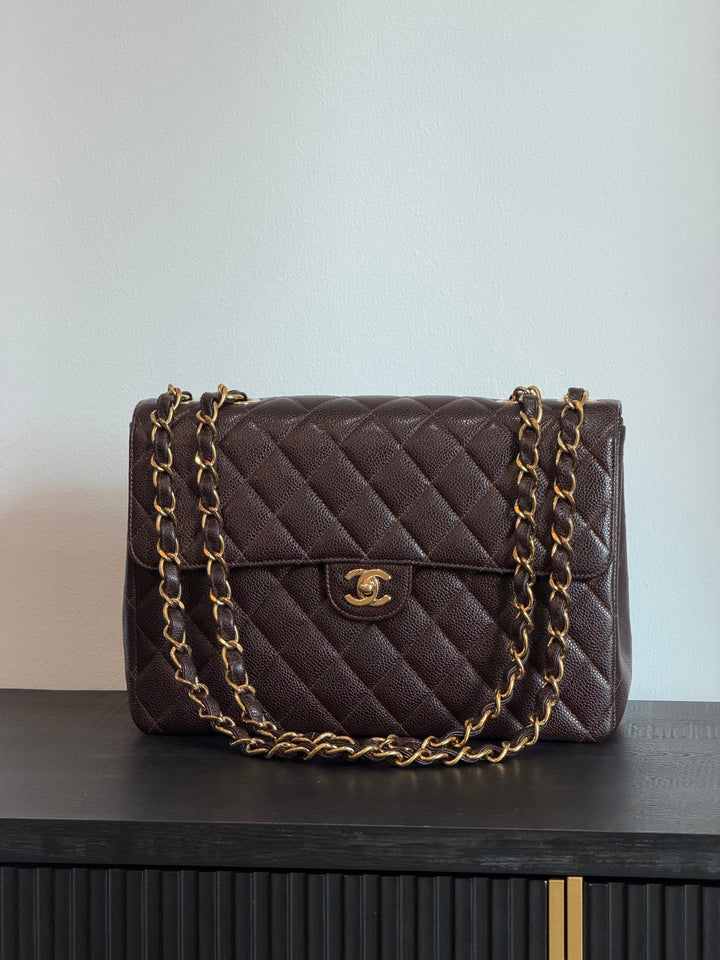 Chanel Classic Flap Jumbo Brown Caviar 24K Gold Hardware 2000
