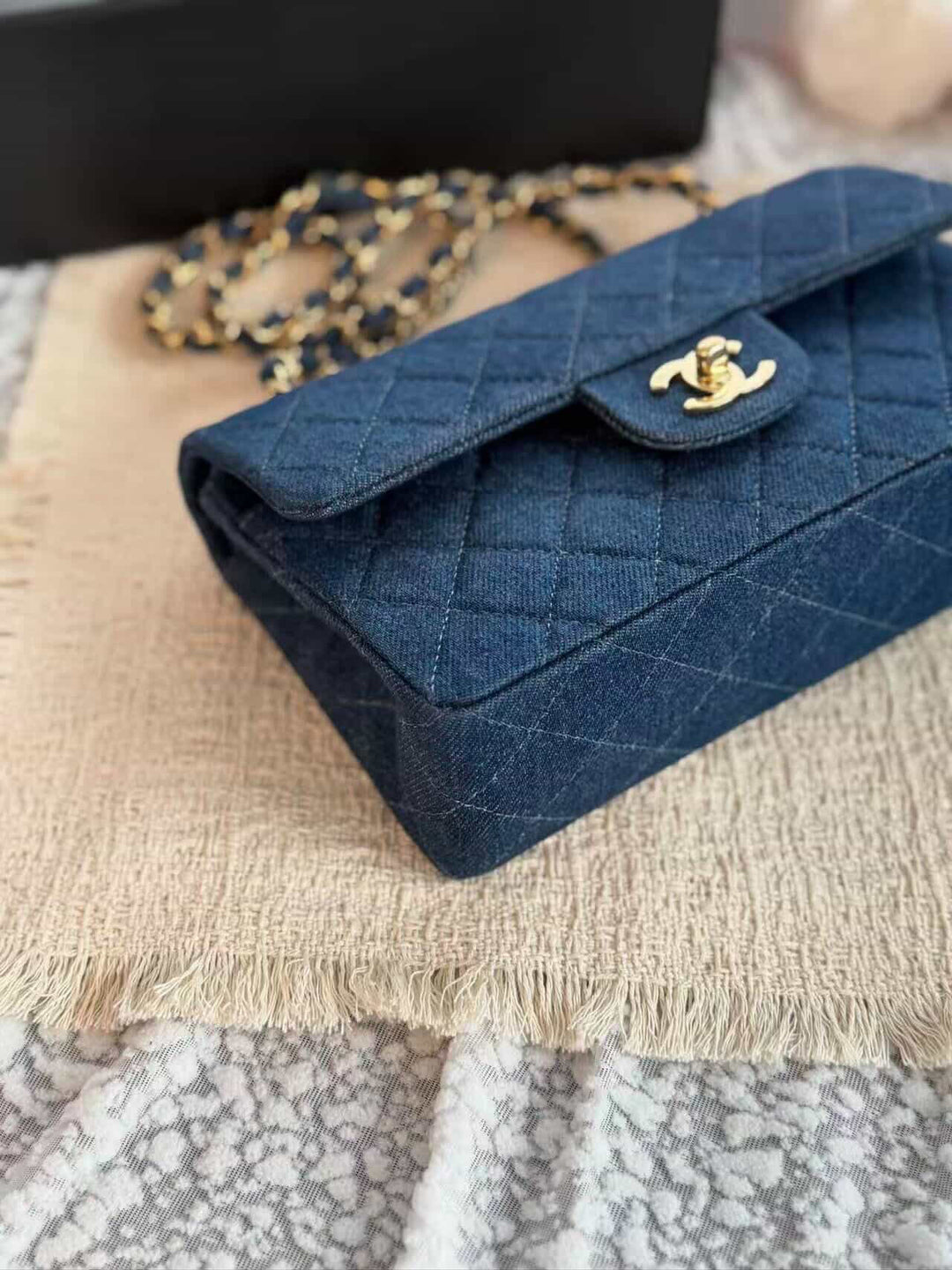 Chanel Small Classic Flap Bag Denim Blue 24K Plated Gold Hardware 1997