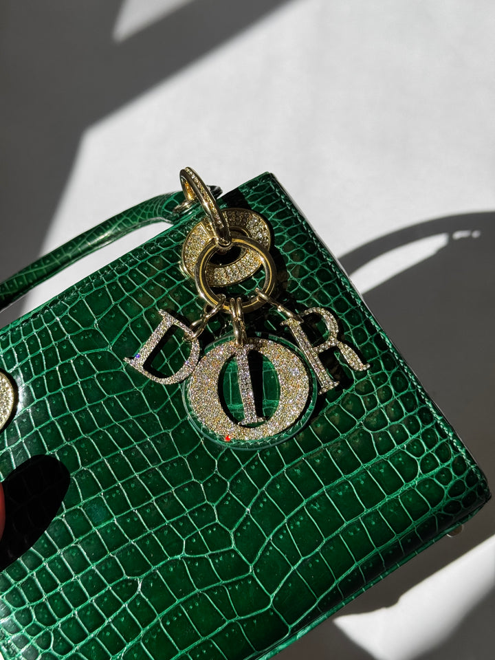 Lady Dior Emerald Crocodile Mini Top Handle