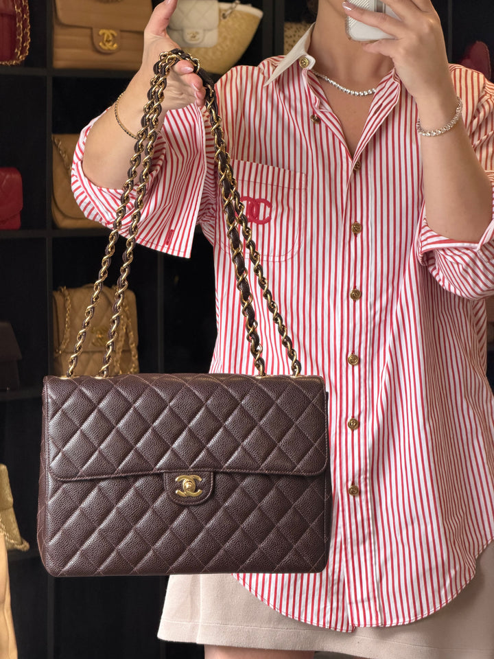 Chanel Classic Flap Jumbo Brown Caviar 24K Gold Hardware 2000