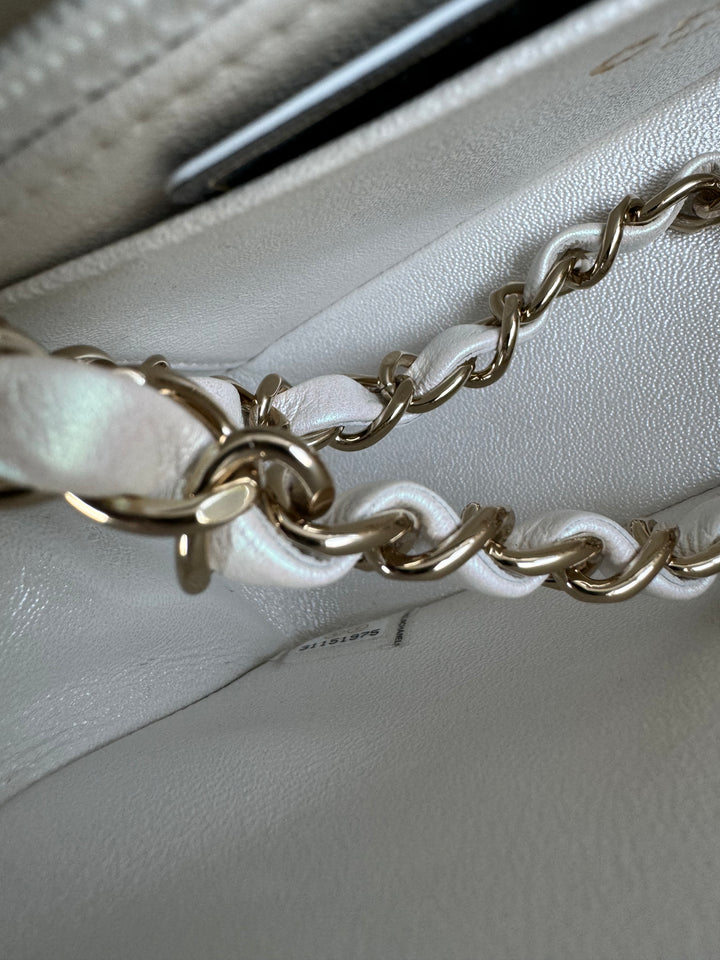 Chanel 21S White Iridescent Calfskin Mini Flap Bag