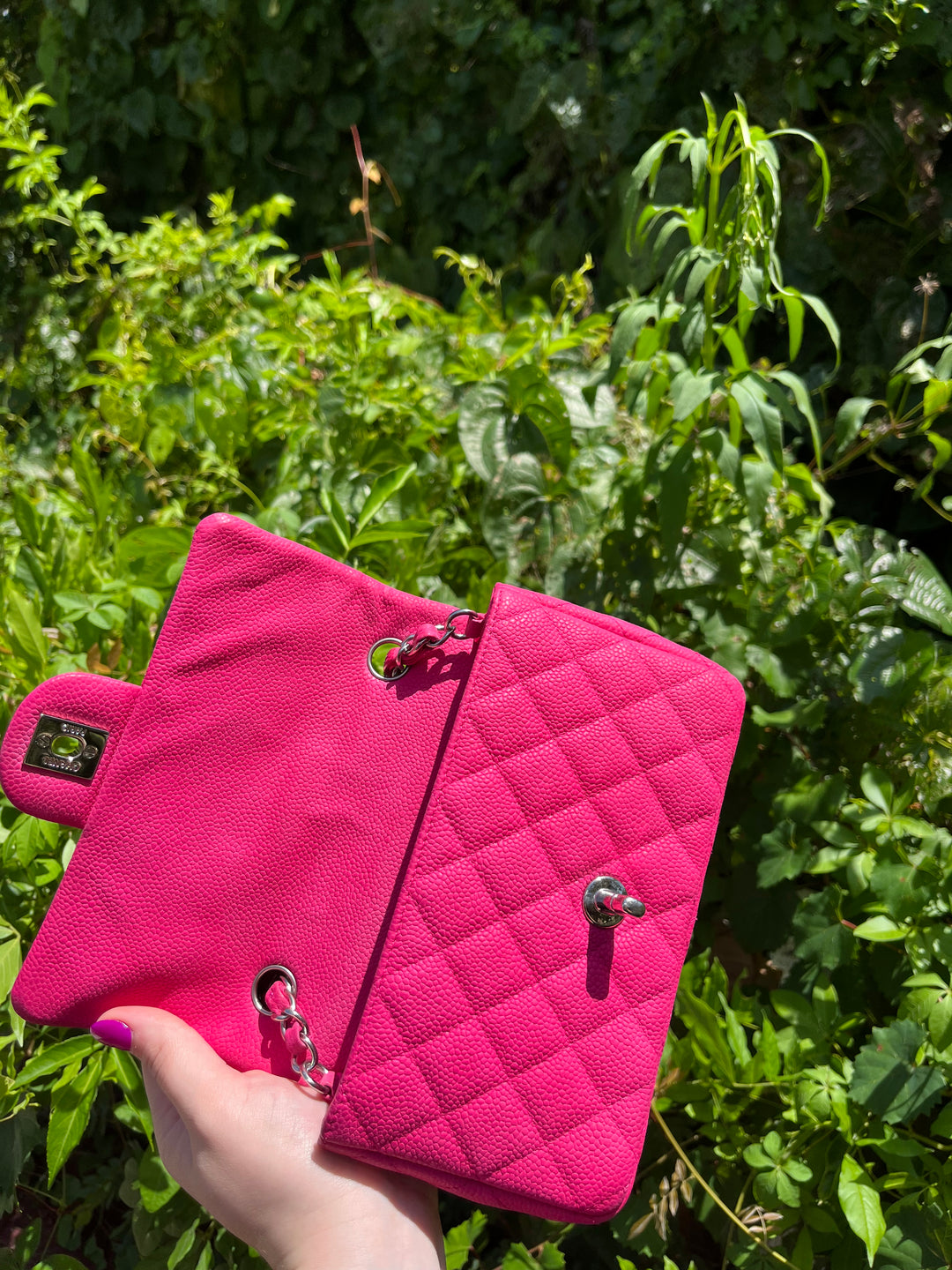 Chanel Hot Pink Caviar Mini Rectangular Flap Bag