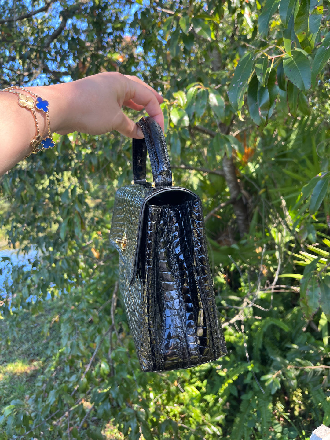 Chanel Vintage Small Crocodile Top Handle Flap Bag