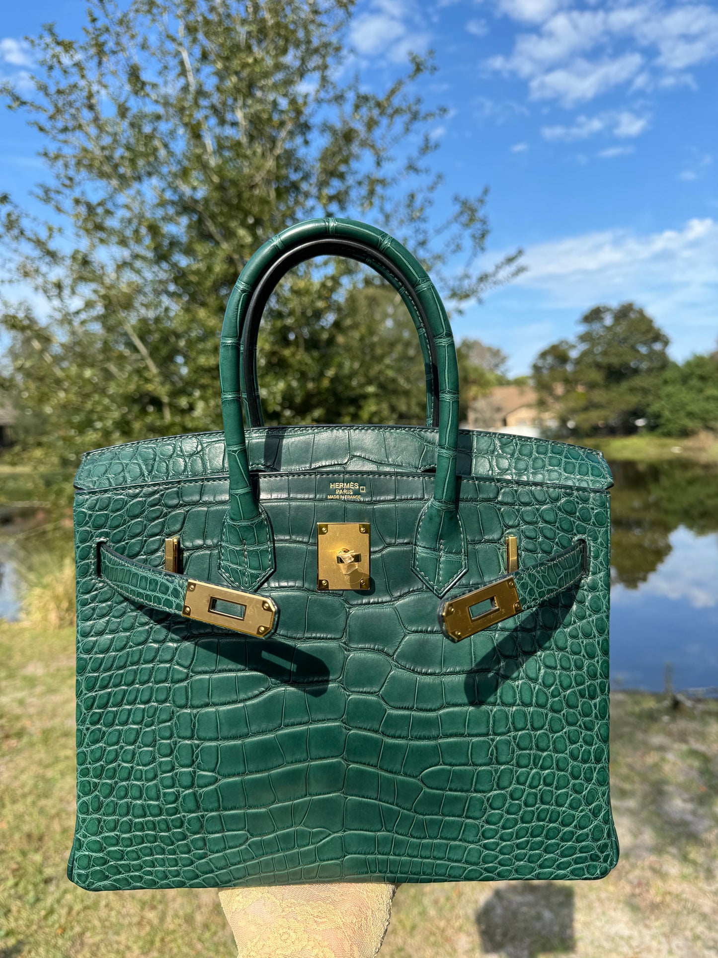 Hermes Matte Croc Vert Fonce Birkin 30