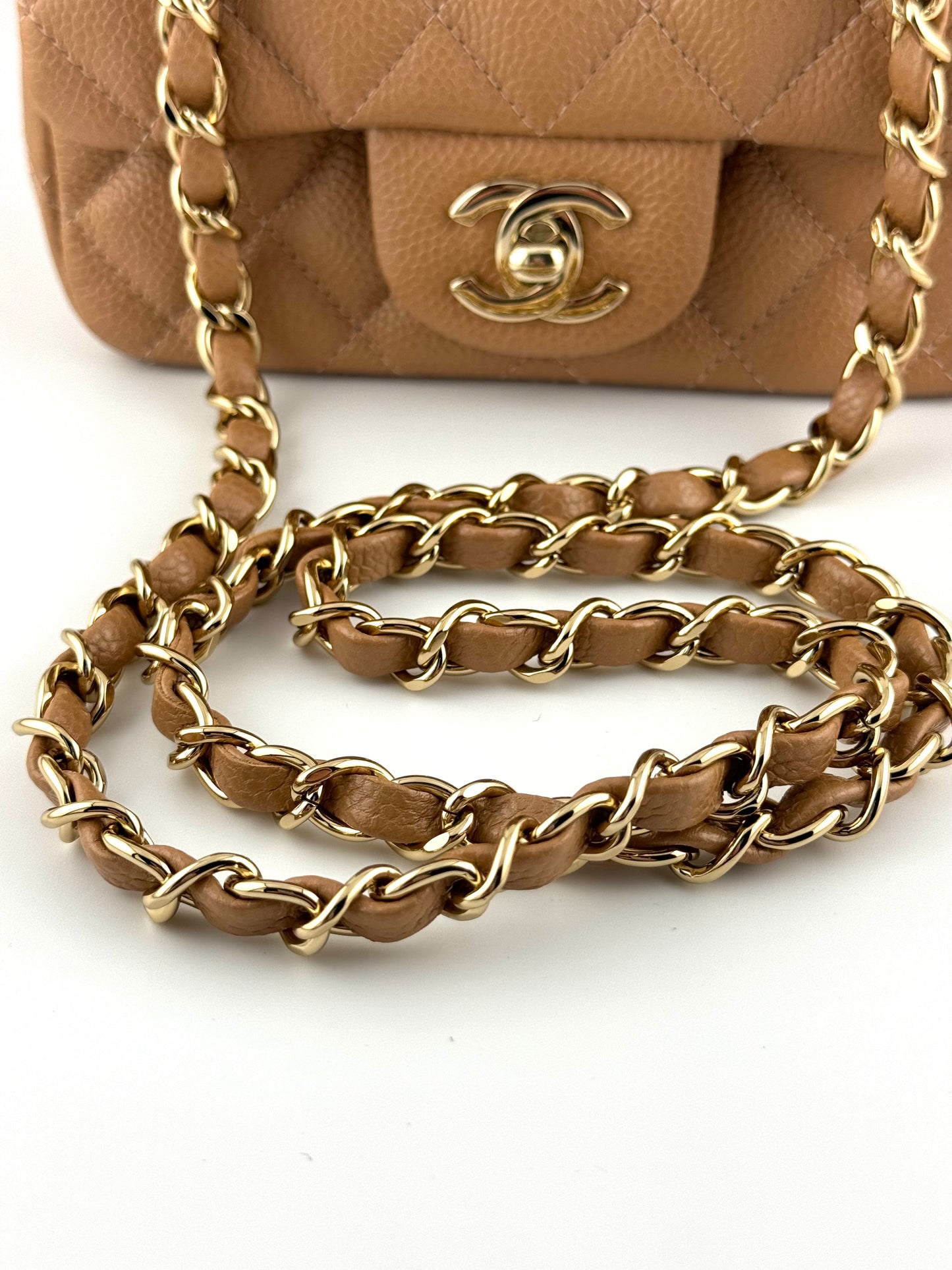 Chanel 18S Dark Beige Mini Square Caviar Flap Bag