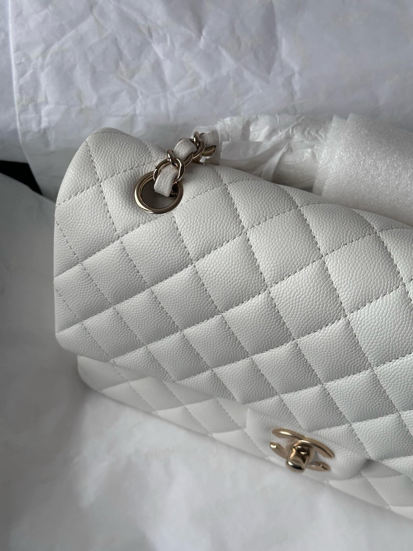 Chanel 22S Snow White Medium Caviar Double Flap Bag