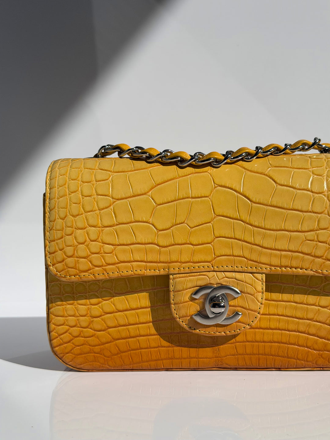 Chanel Mini Flap Orange & Yellow Ombre Alligator Silver Hardware 2014