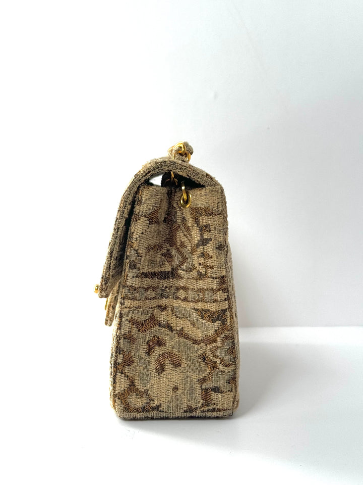 Chanel 1991 Bronze Metallic Brocade Vintage Mini Square Flap Bag