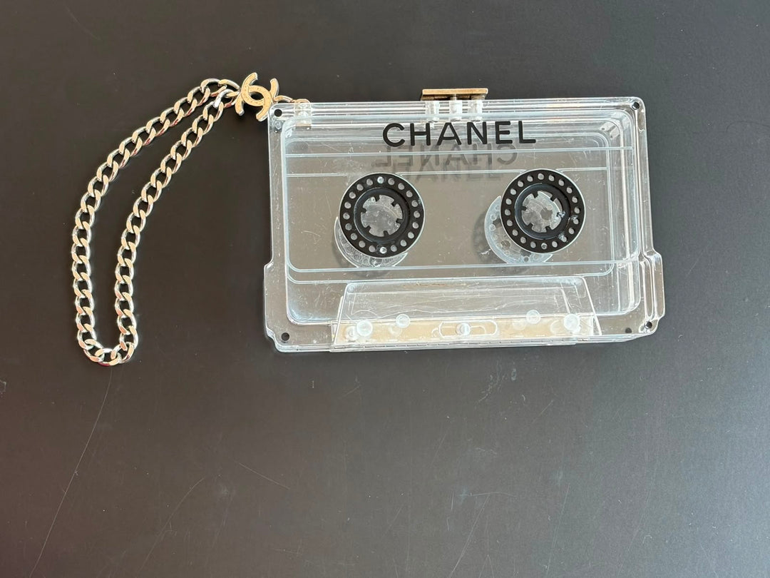 Chanel Clear Lucite Cassette Evening Clutch Silver Hardware 2004