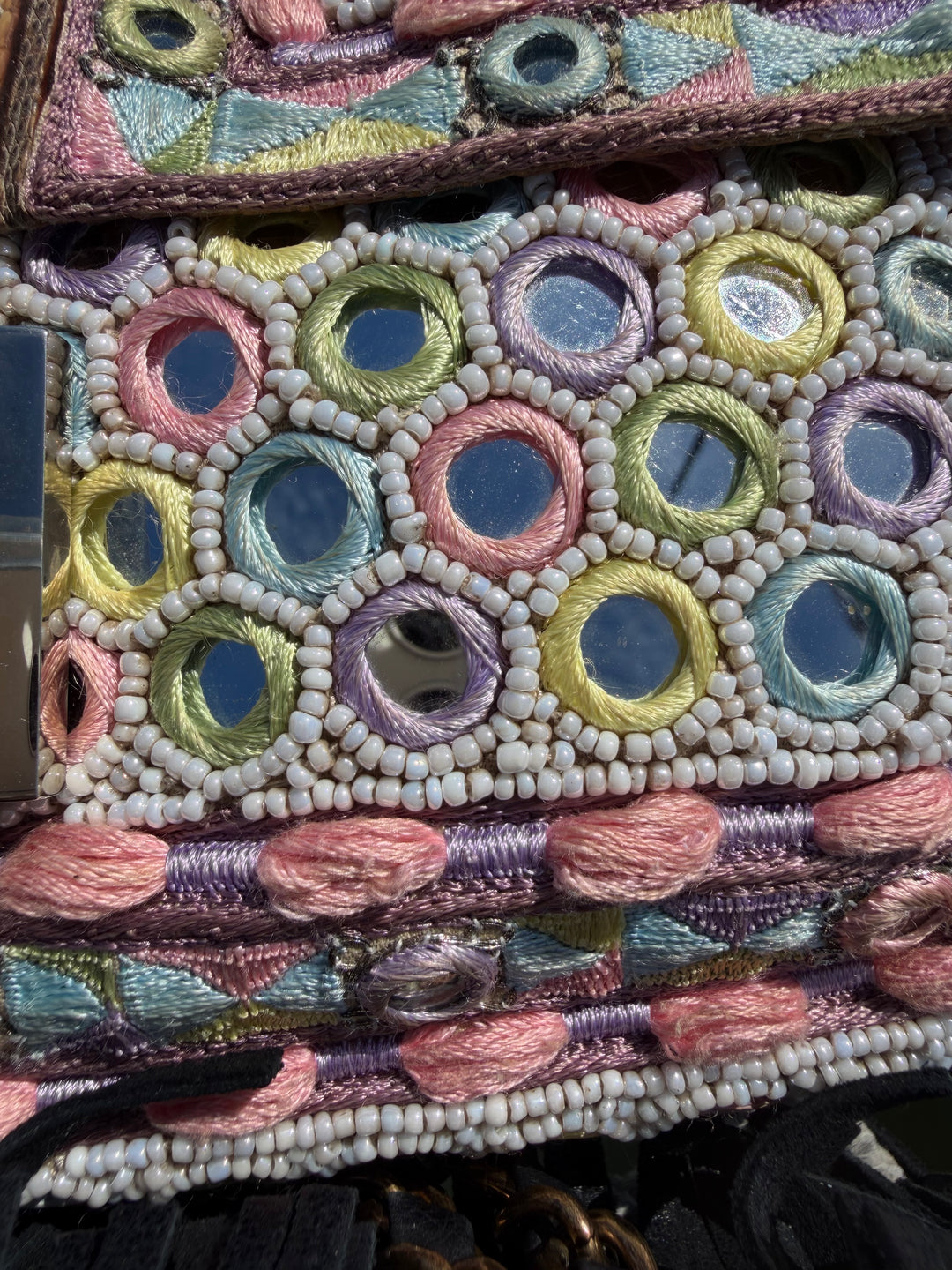 Fendi Baguette Mirror Specchietti Bag Multicolor Silk Embroidery & Beading Lizard Trim 2009