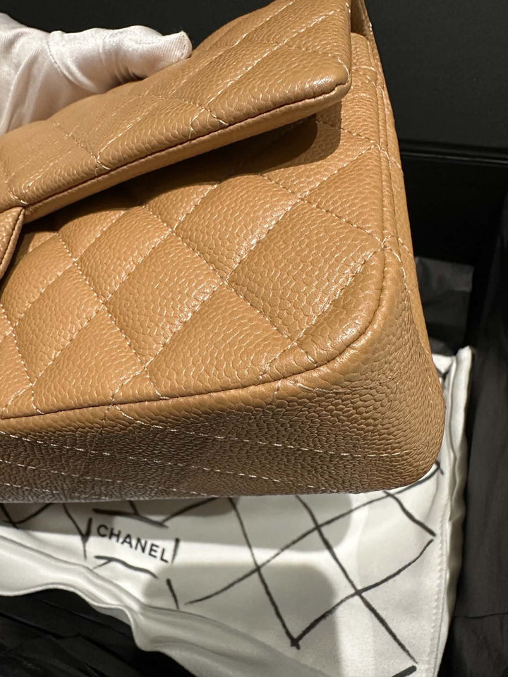 Chanel Medium Classic Flap Bag Dark Beige Caviar Gold Tone Hardware 2018