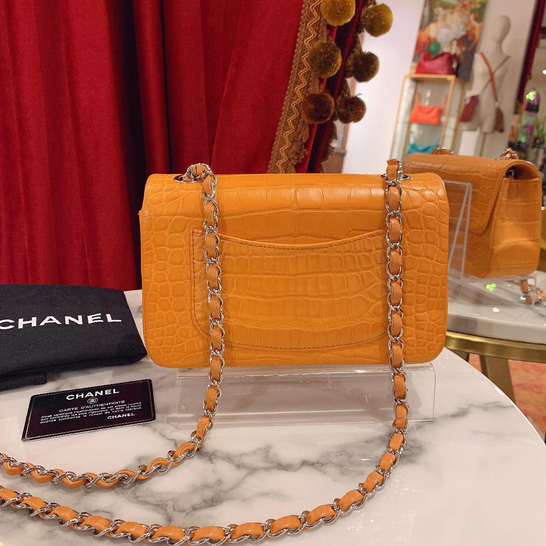 Chanel Orange Matte Croc Mini Flap Silver Hardware 2014