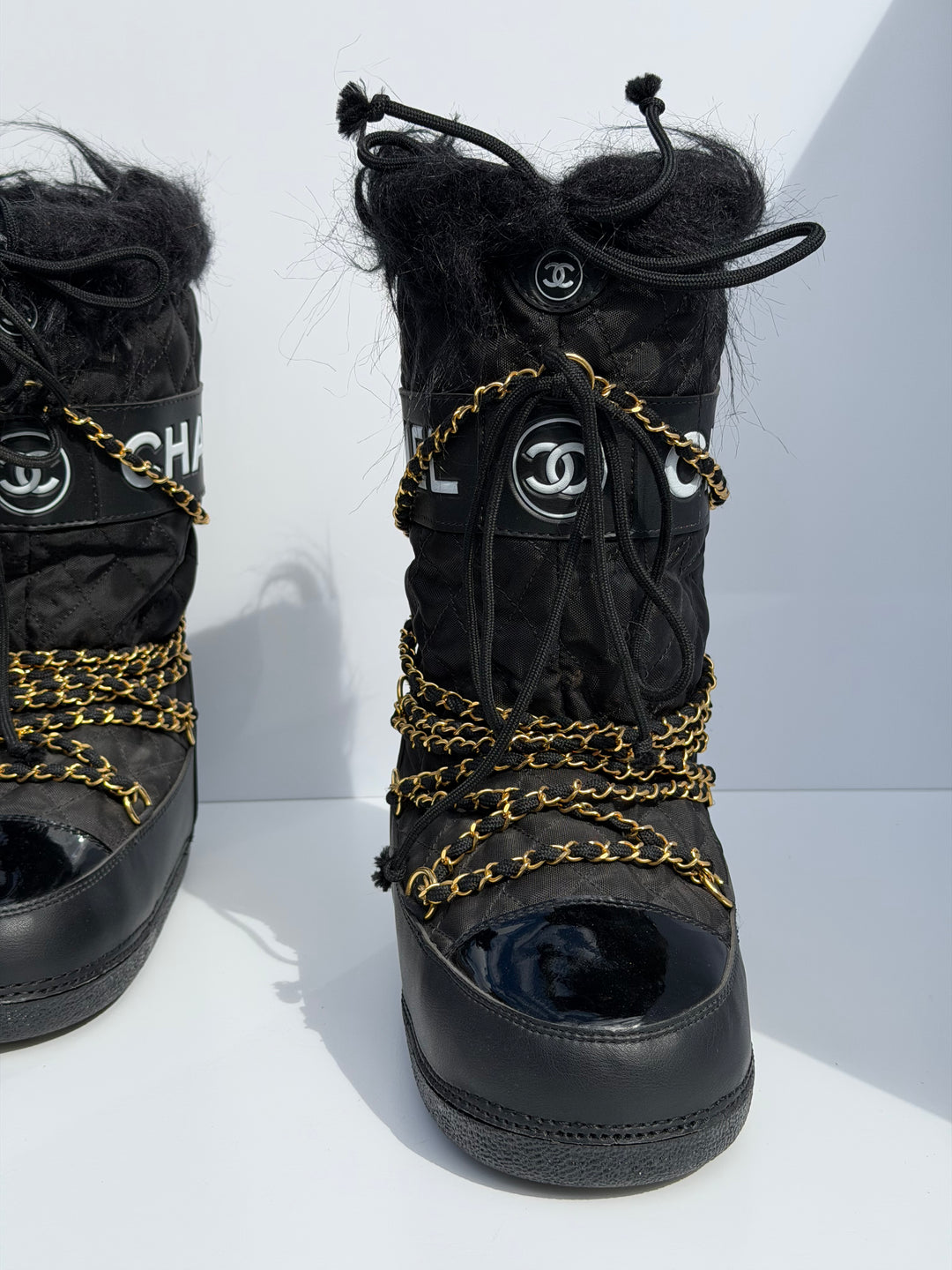 Chanel Apres Ski Moon Boots Black White 1993