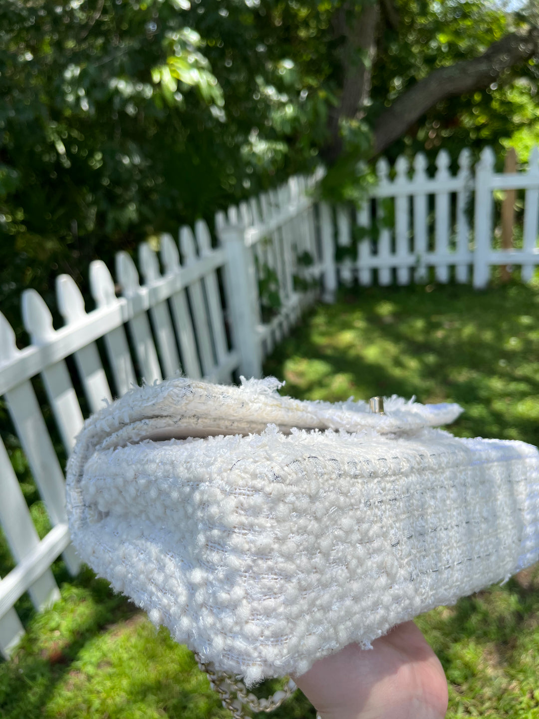 Chanel White Medium Tweed Patchwork Flap Bag