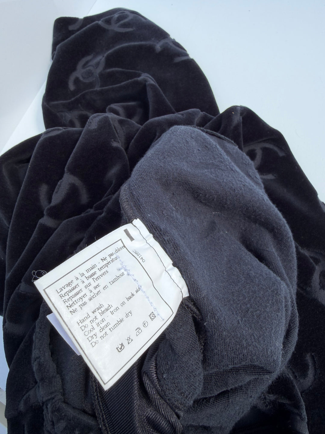Chanel Spring 1996 Black Velour Top and Bottom Set
