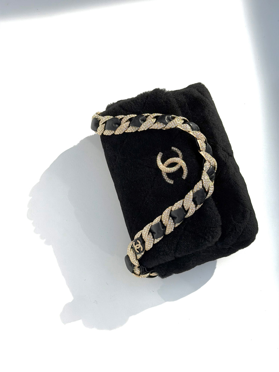 Chanel 2020 Shearling & Strass Black Flap Bag