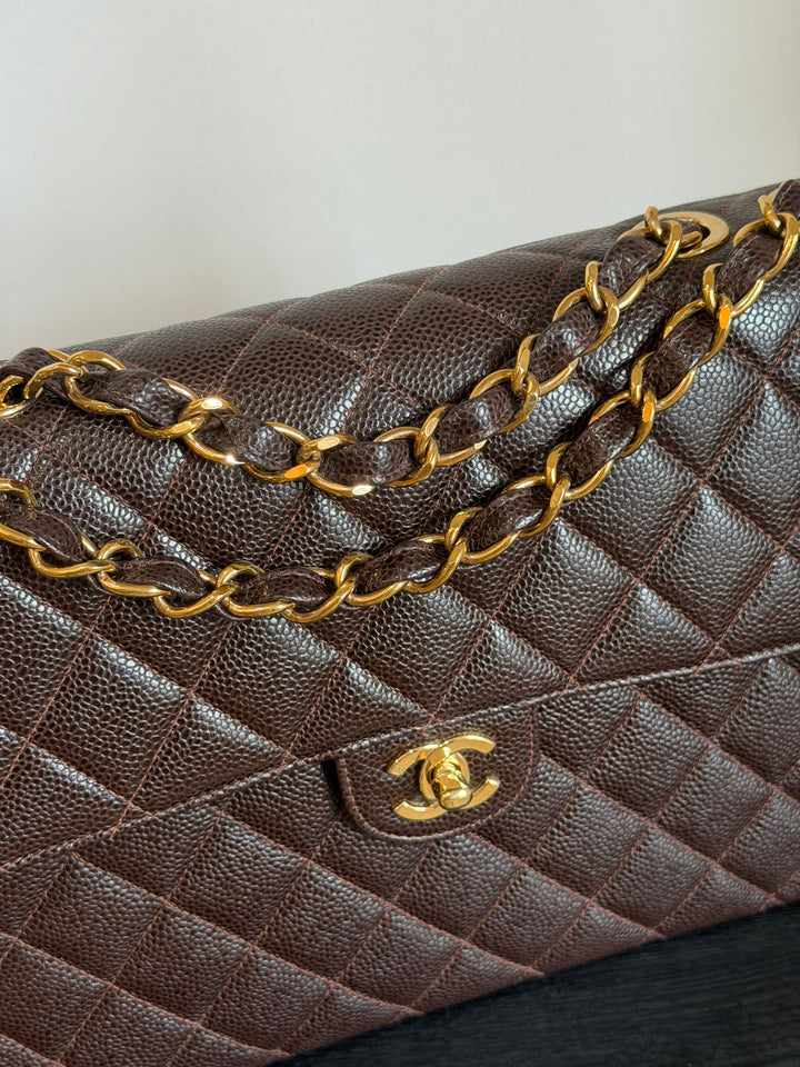 Chanel Classic Flap Jumbo Brown Caviar 24K Gold Hardware 2000