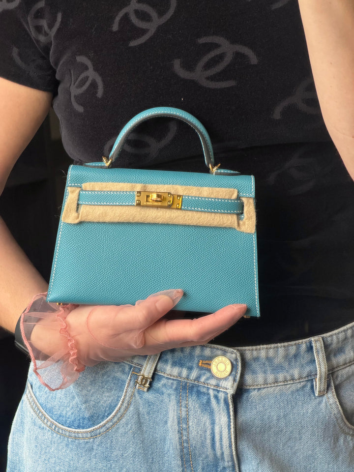 Hermès Mini Kelly Sellier 20 New Blue Jean Epsom Gold Hardware 2025