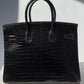 Hermes 18K Yellow Gold Diamond Black Porosus Crocodile Birkin 35