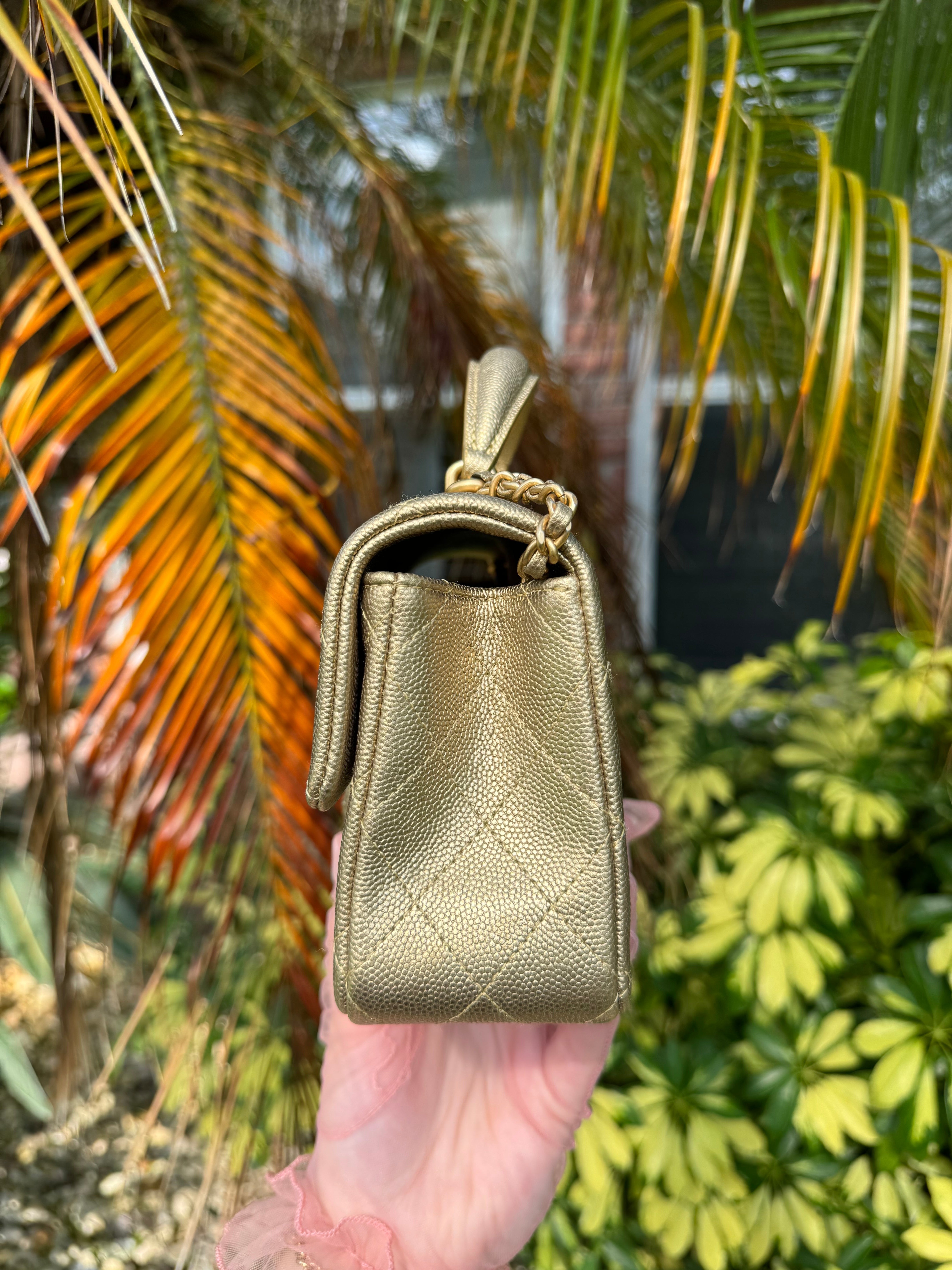 Chanel 21S Mini Metallic Gold Caviar Top Handle – Its A Luv Story
