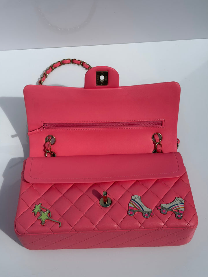 Chanel Medium Hollywood Charms Classic Flap Bag Pink Lambskin Light Gold Hardware 2024