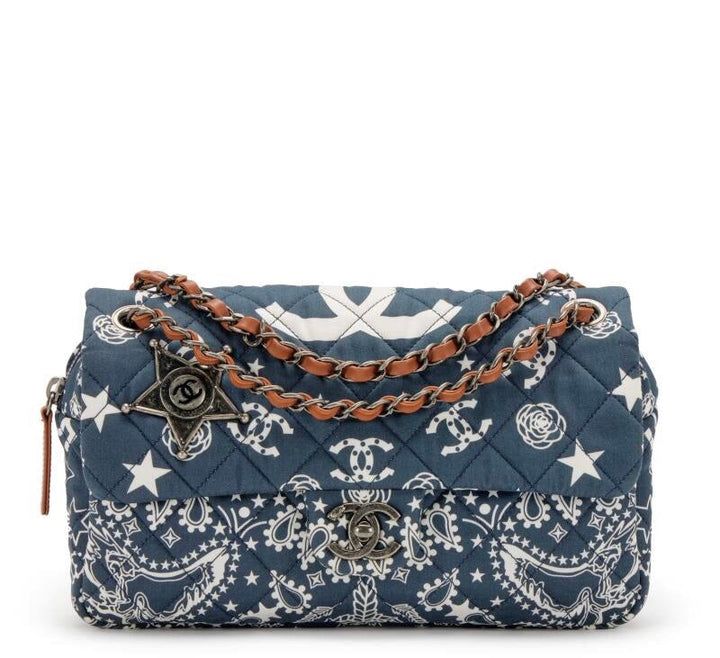 Chanel 2014 Paris Dallas Medium Navy Bandana Flap Bag
