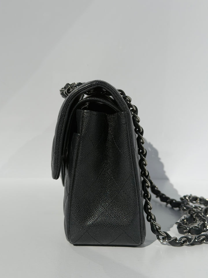 Chanel 18C Black Iridescent Small Caviar Double Flap Bag