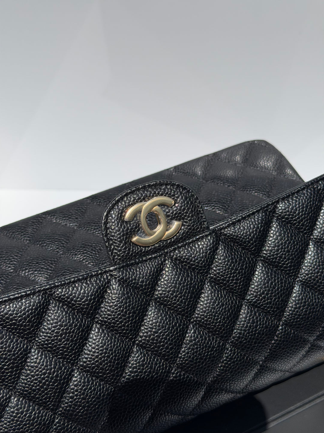 Chanel Medium Classic Double Flap Caviar Black Gold Hardware 2018