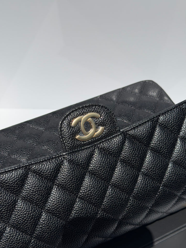 Chanel Medium Classic Double Flap Caviar Black Gold Hardware 2018