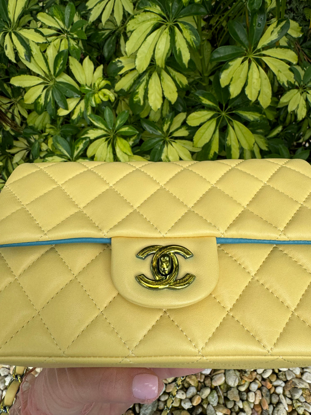 Chanel Yellow Lambskin Mini Flap Bag W Rainbow Hardware