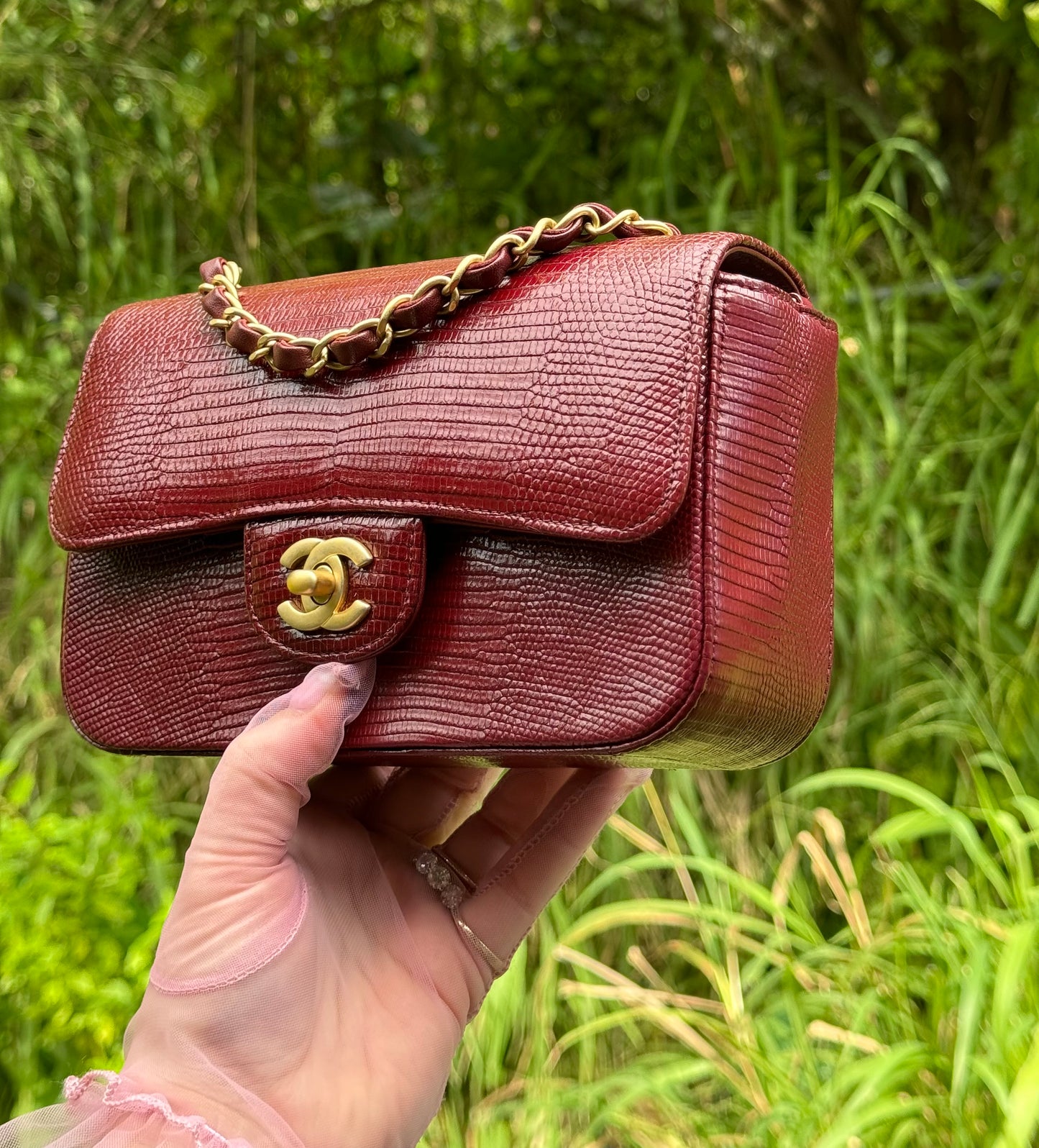 Chanel Burgundy Lizard Mini Rectangular Flap Bag