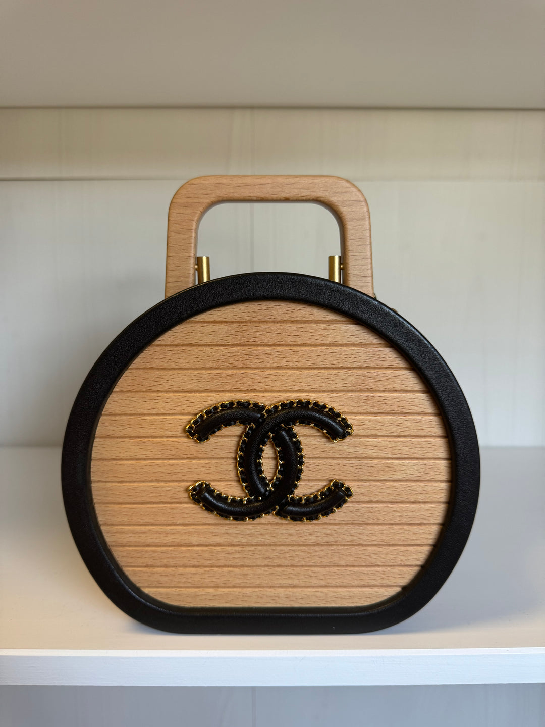 Chanel 2022 Round Beech Wood Vanity Case