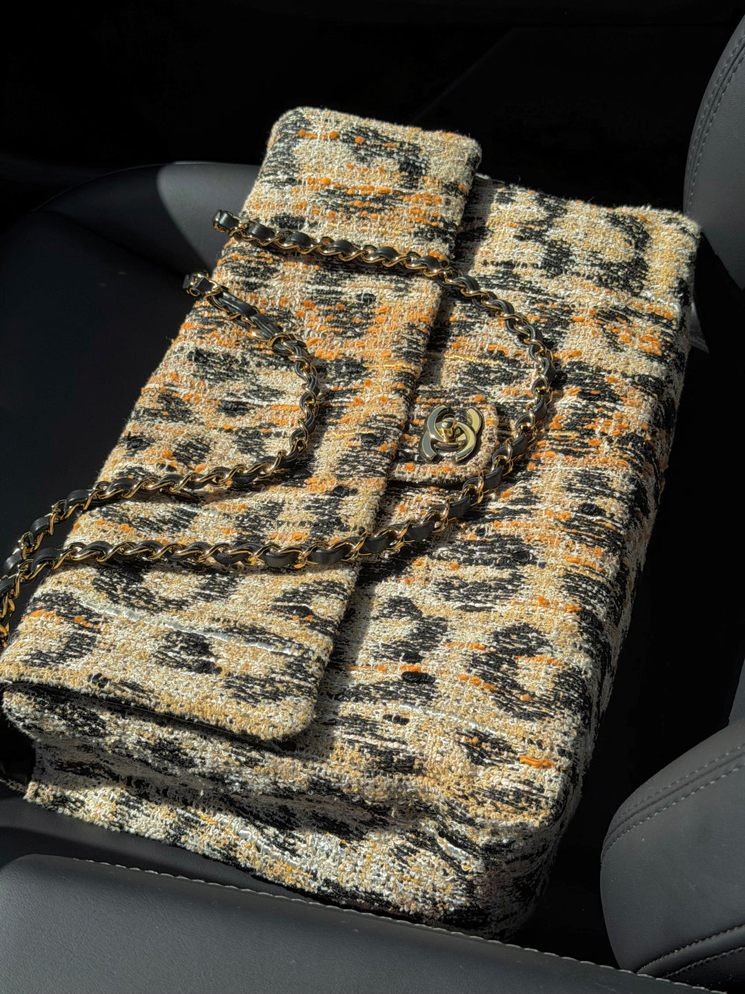 Chanel Maxi Flap Bag Brown Leopard Tweed Mixed Fibers Gold Tone Hardware Métiers D’Art 2026