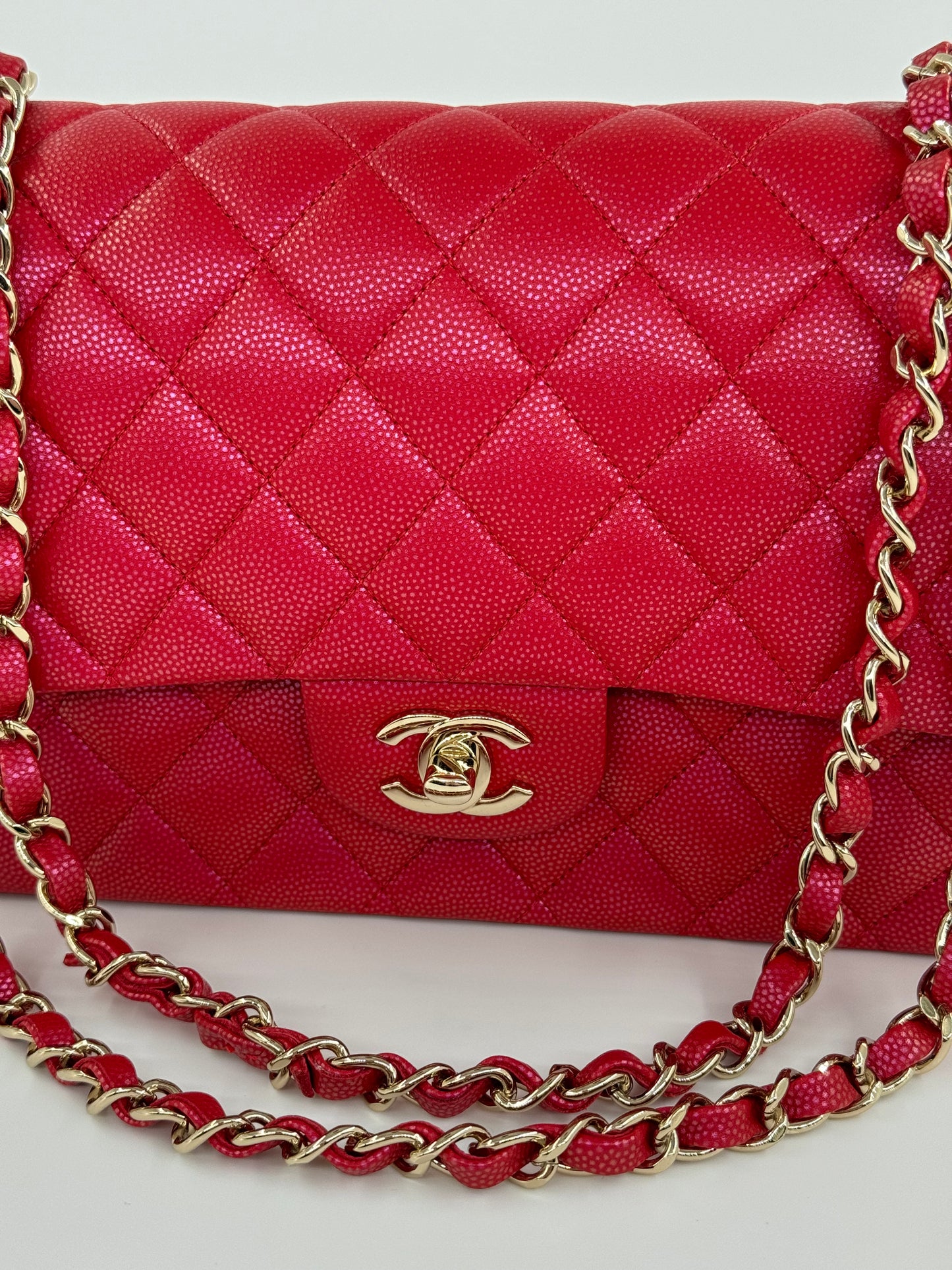 Chanel 21S Red Iridescent Medium Caviar Flap Bag