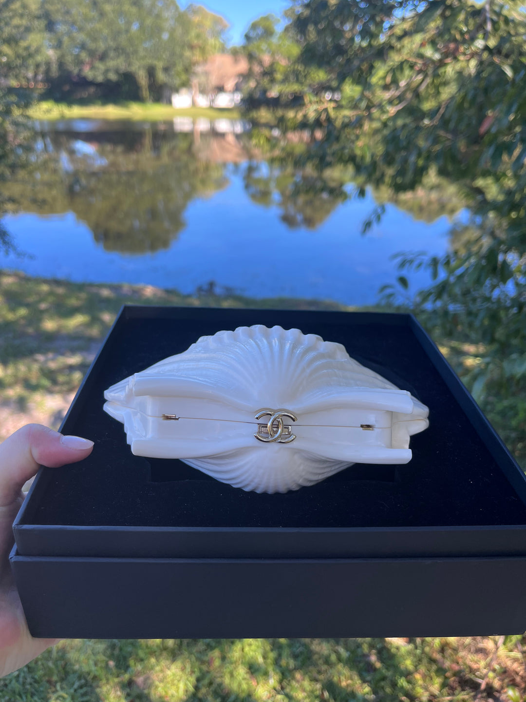 Chanel 19S White Runway Shell Minaudiere