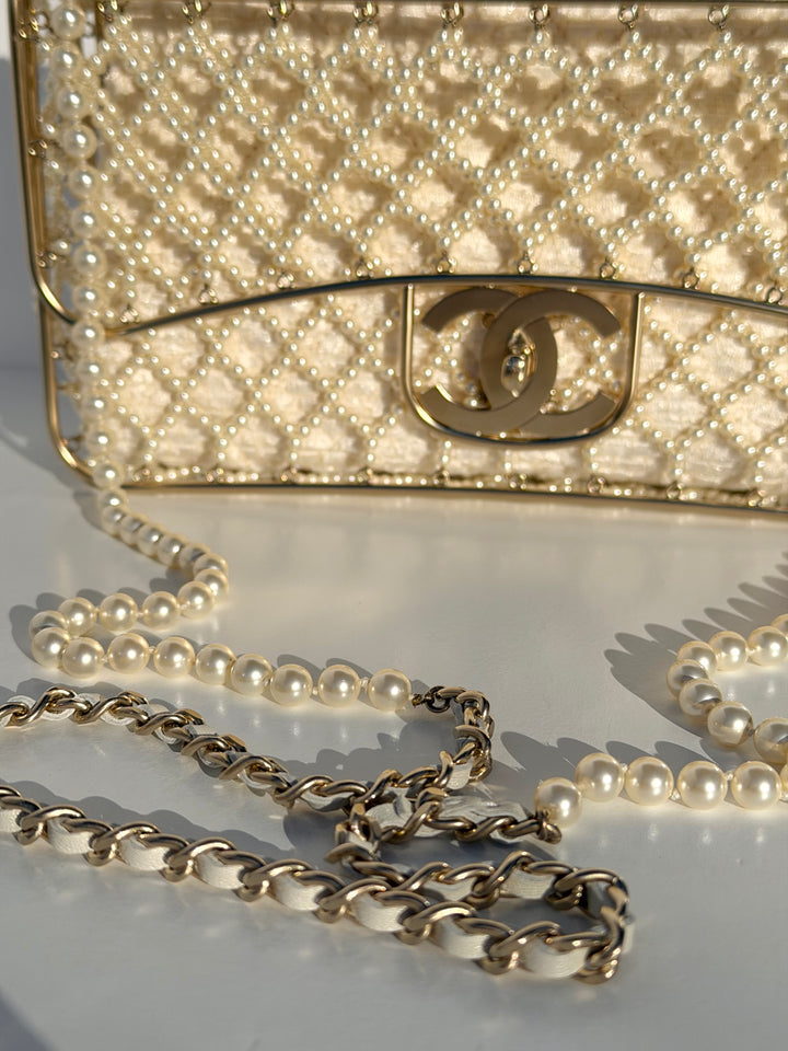 Chanel 2014 Pearl Embellished Caged Flap Minaudière Bag