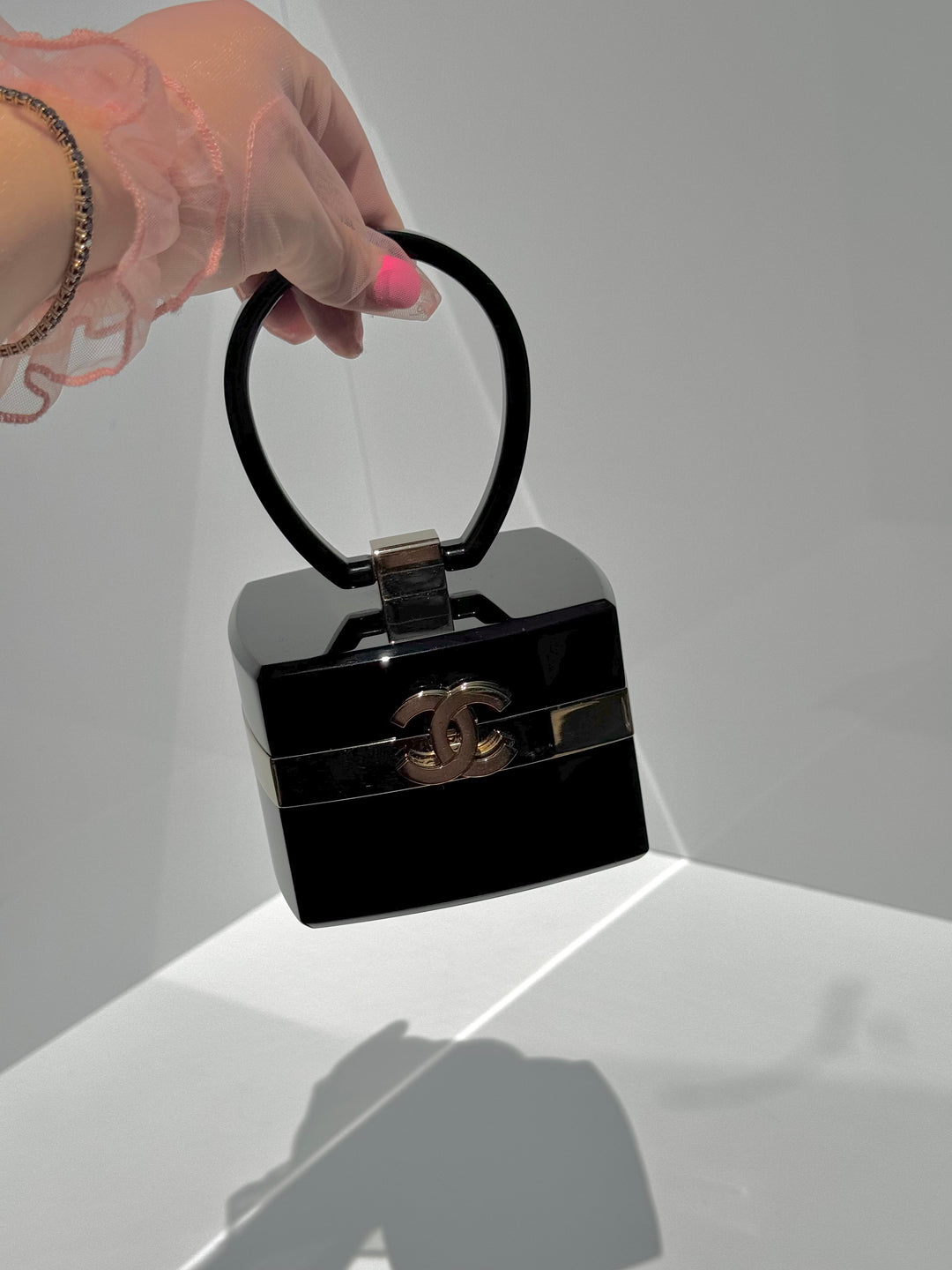 Chanel Lucite Box Mini Handbag Black Gold Hardware 2004