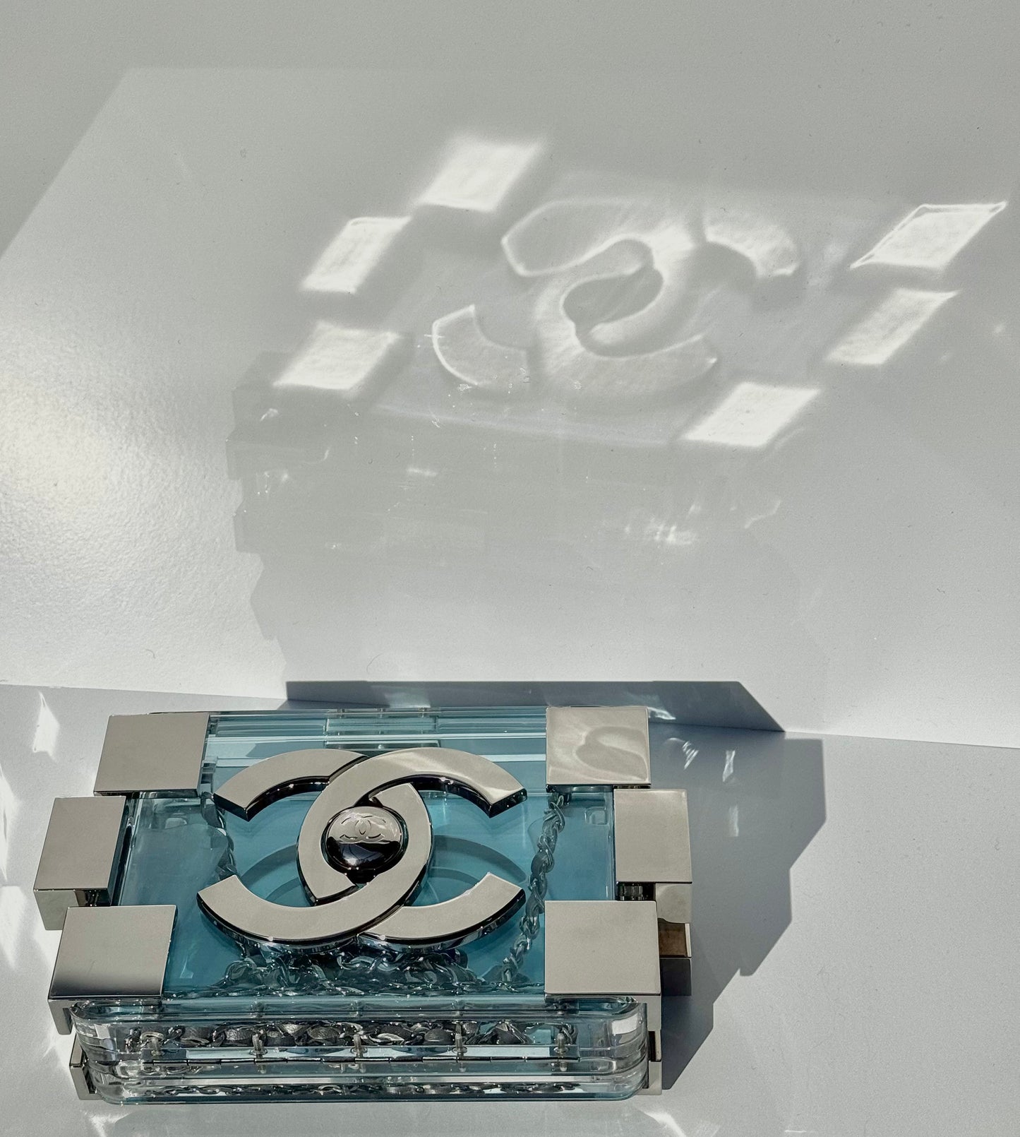 Chanel Plexiglass Blue & Silver Barcode Lego Minaudiere