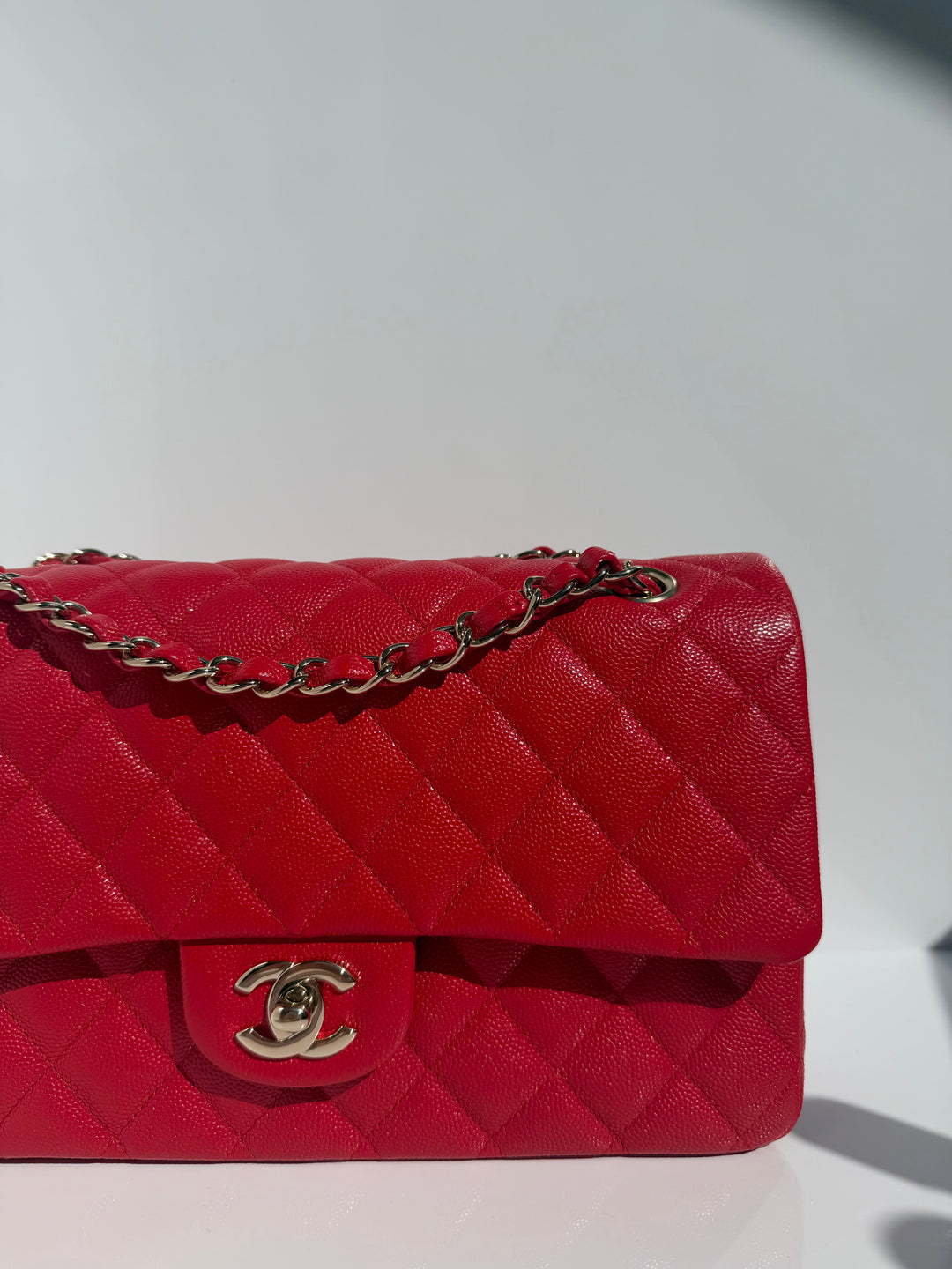 Chanel Medium Classic Double Flap Caviar Red Light Gold Hardware 2021