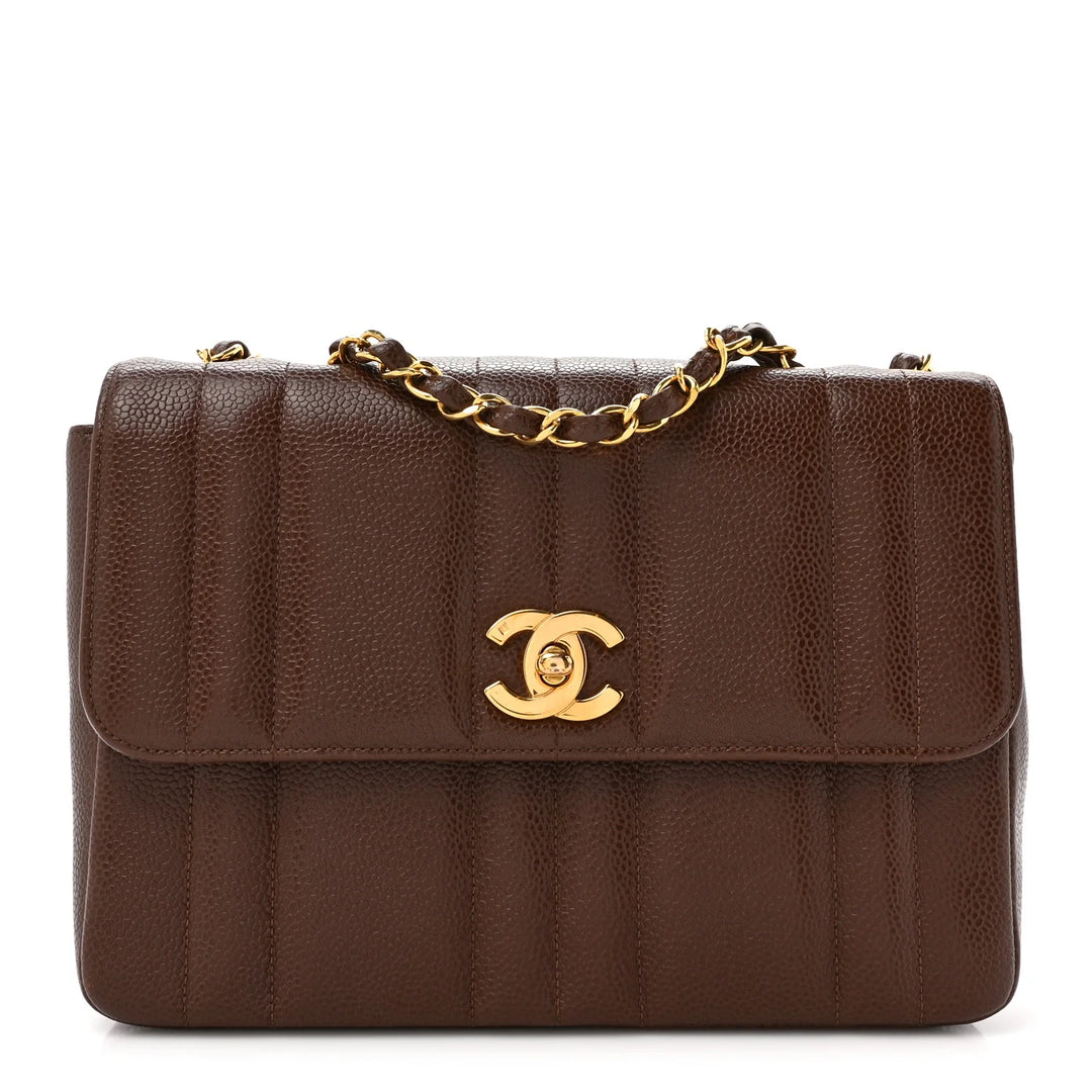 Chanel Mademoiselle Vertical Flap Brown Caviar Gold Hardware 1994