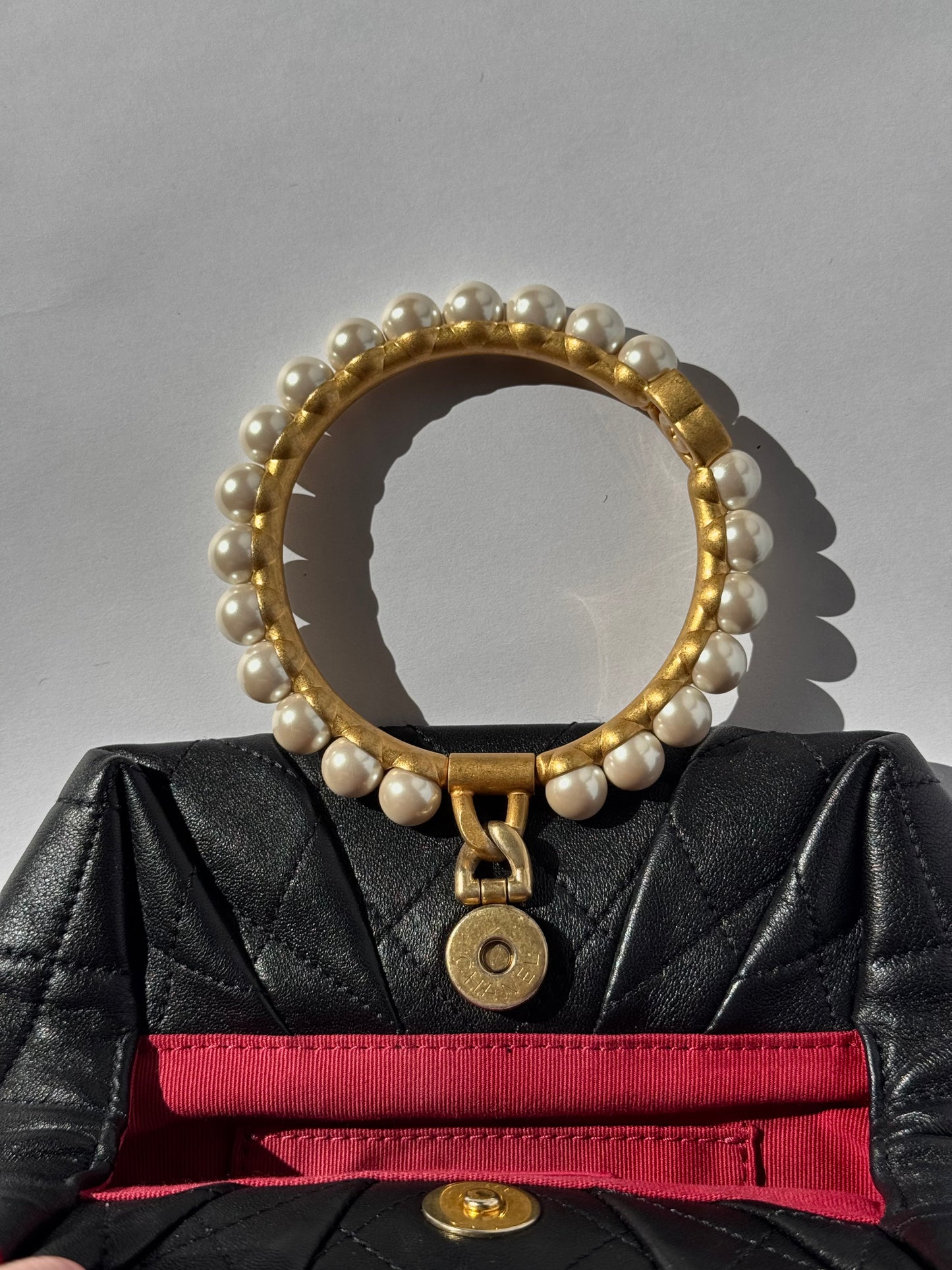 Chanel Black Lambskin Quilted Pearl Clutch