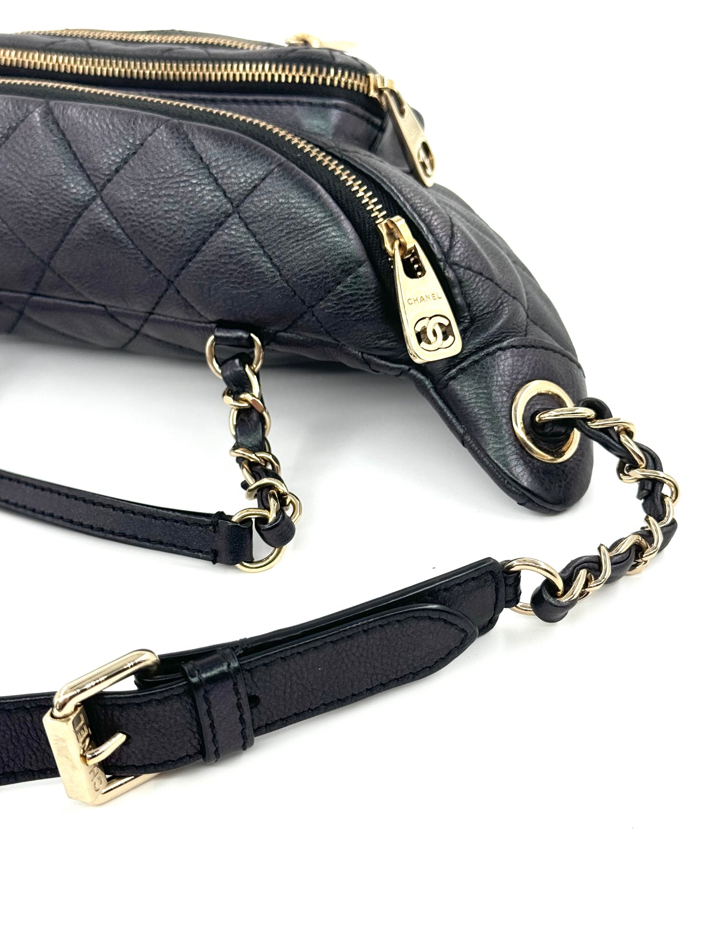 Chanel 2019 Black Iridescent Calfskin Waist Bag