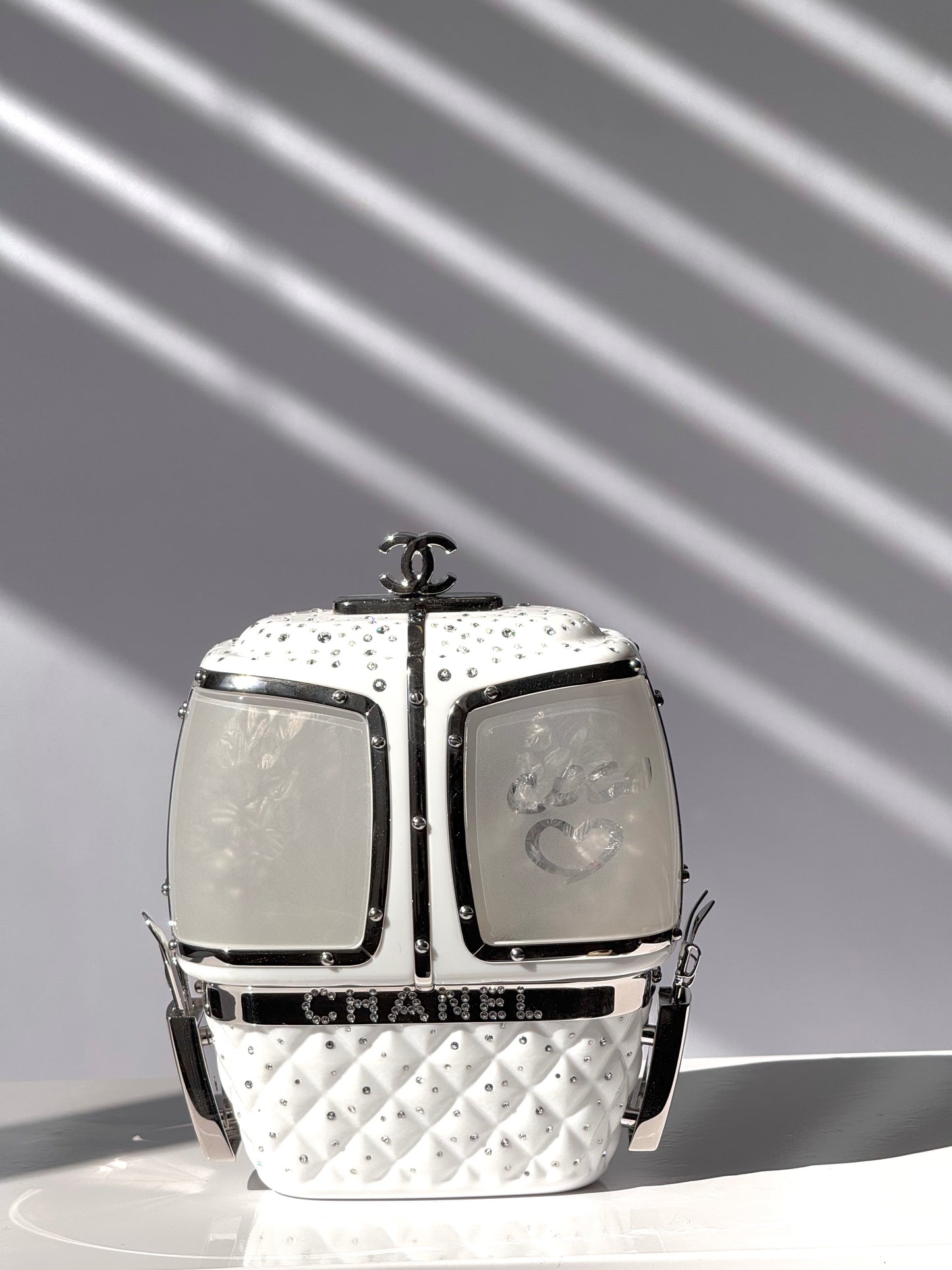 Chanel White Ski Gondola Swarovski Minaudiere