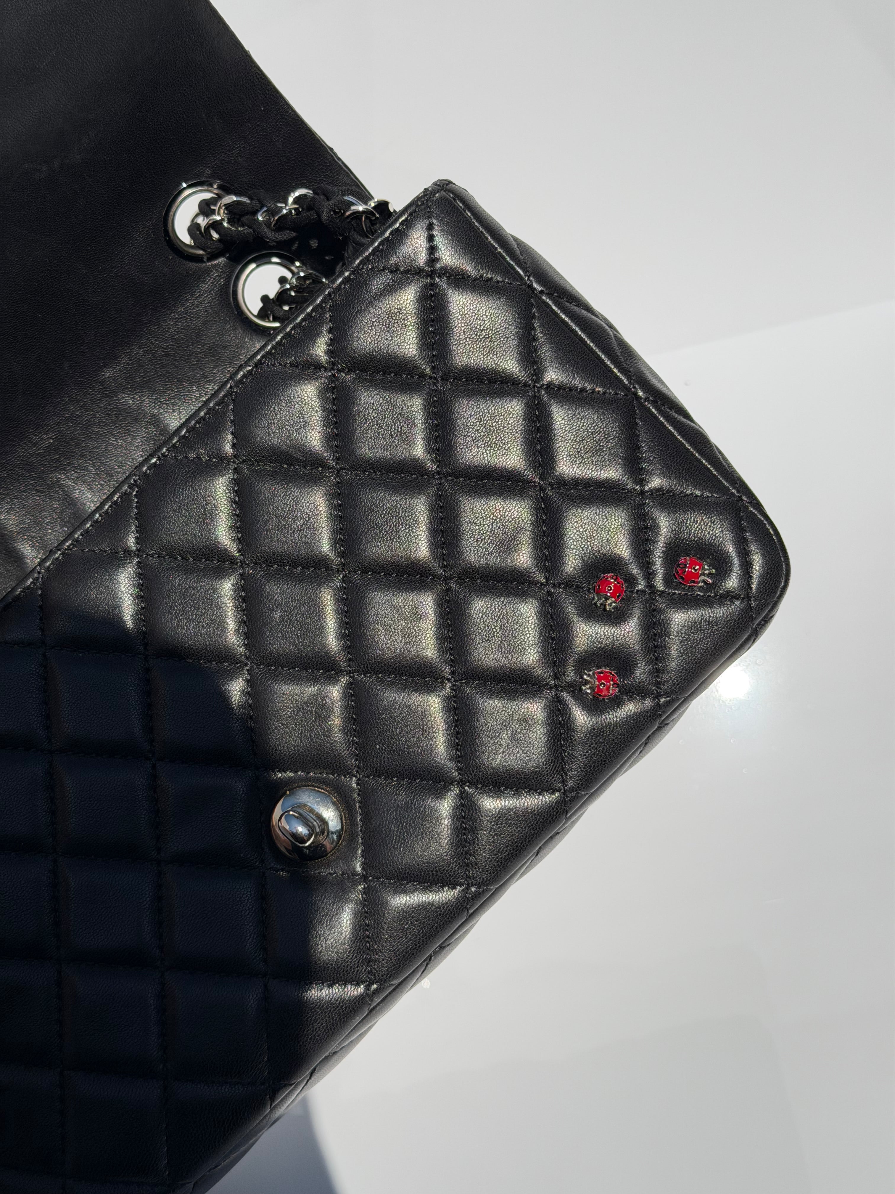Chanel Medium Ladybug Flap Black Lambskin Silver Hardware 2011