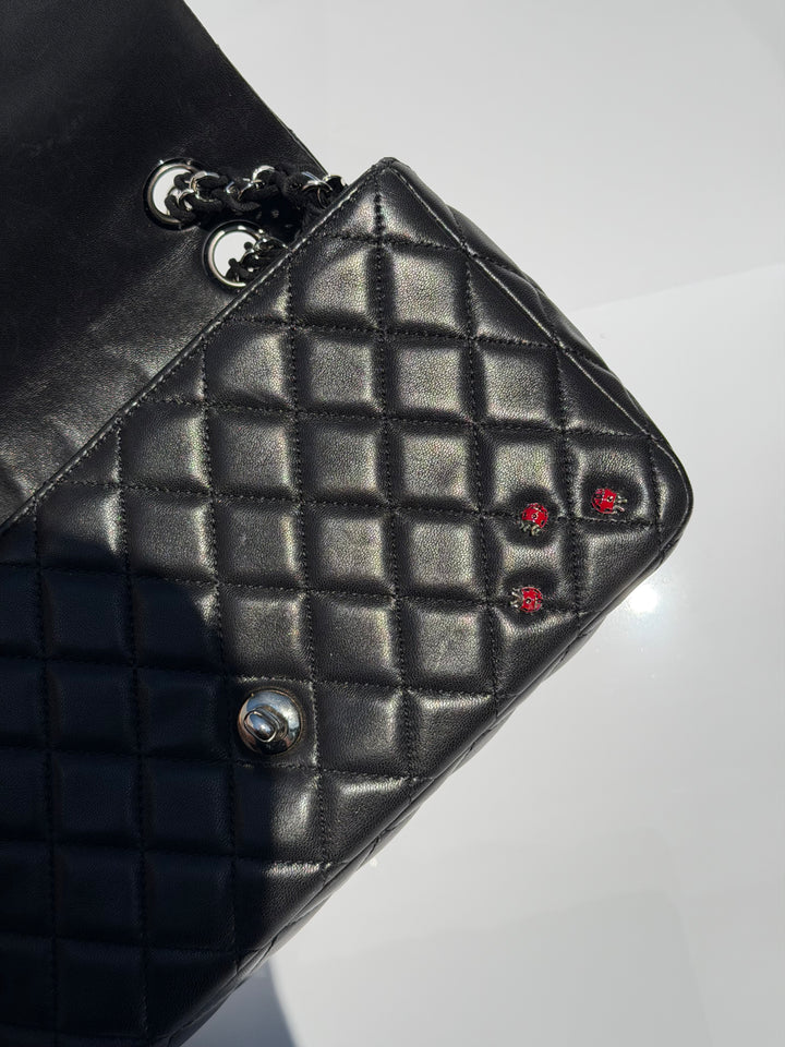 Chanel Medium Ladybug Flap Black Lambskin Silver Hardware 2011