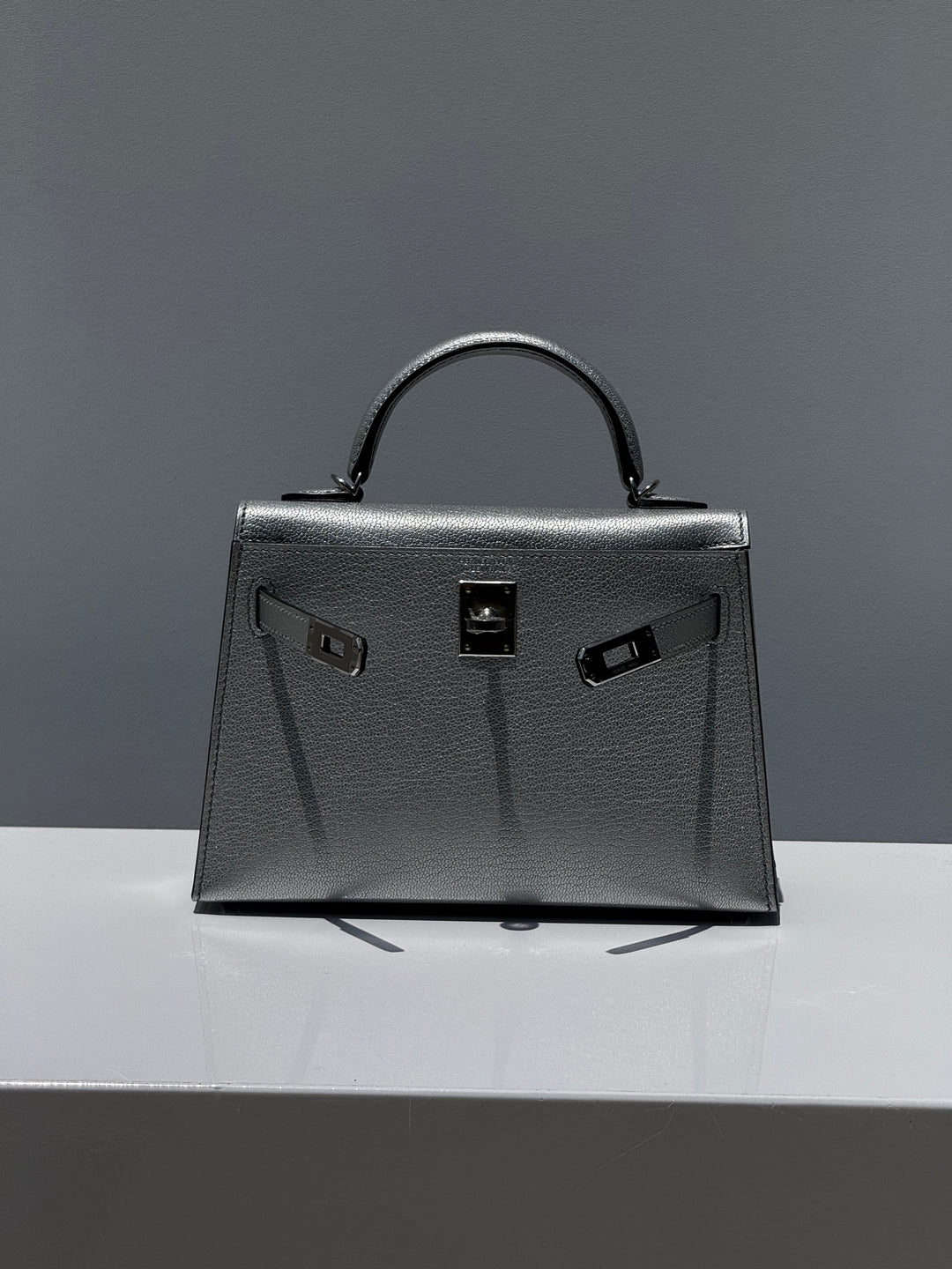 Hermes Mini Sellier Argent Silver Metallic Chevre Chamkilight Kelly 20